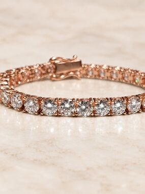Rose Gold Moissanite Tennis Bracelet 18.86 CTW 925 Sterling Silver 8"